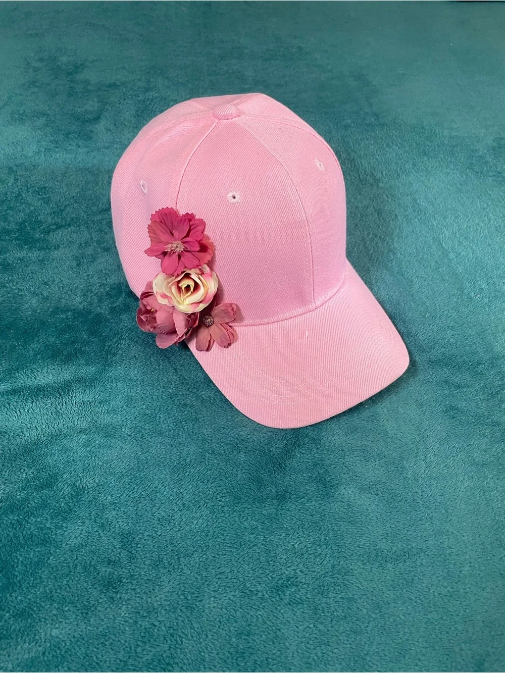 New Chic Pink Floral Flower Trim Embellished Adjustable Baseball Cap